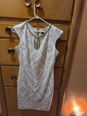 Jax Ivory Cocktail Dress with Gold Pattern